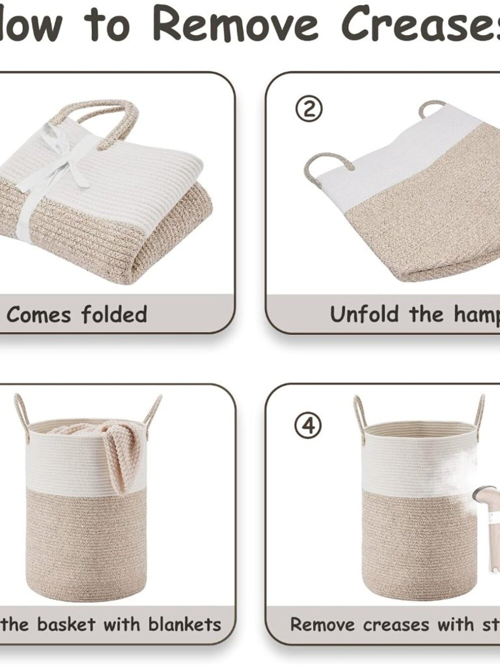 Large Laundry Hamper, Tall Woven Rope Storage Basket for Blanket, Toys, Dirty Cl - Picture 4 of 5